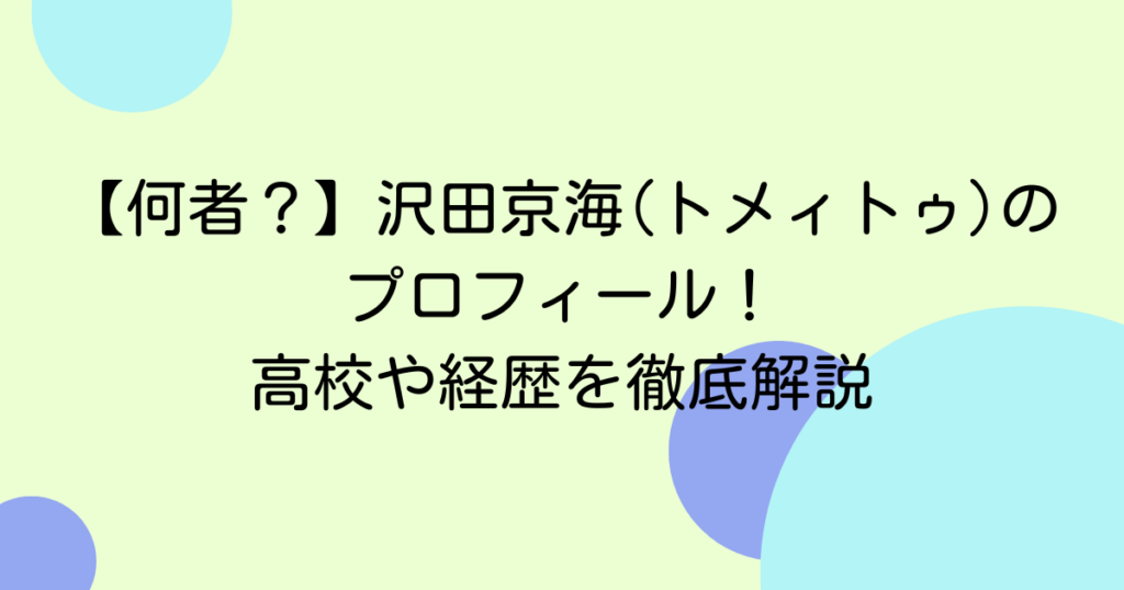 【何者？】沢田京海(トメィトゥ)のプロフィール！高校や経歴を徹底解説