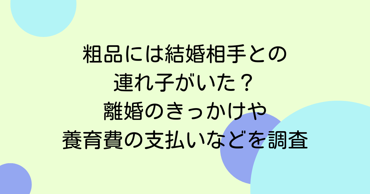 粗品には結婚相手との連れ子がいた?離婚のきっかけや養育費の支払いなどを調査