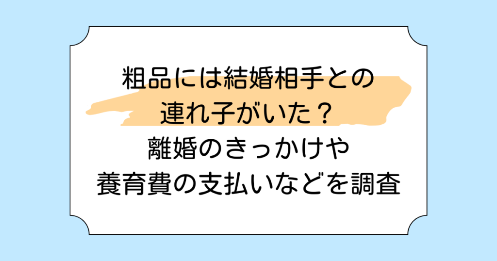 粗品には結婚相手との連れ子がいた？離婚のきっかけや養育費の支払いなどを調査