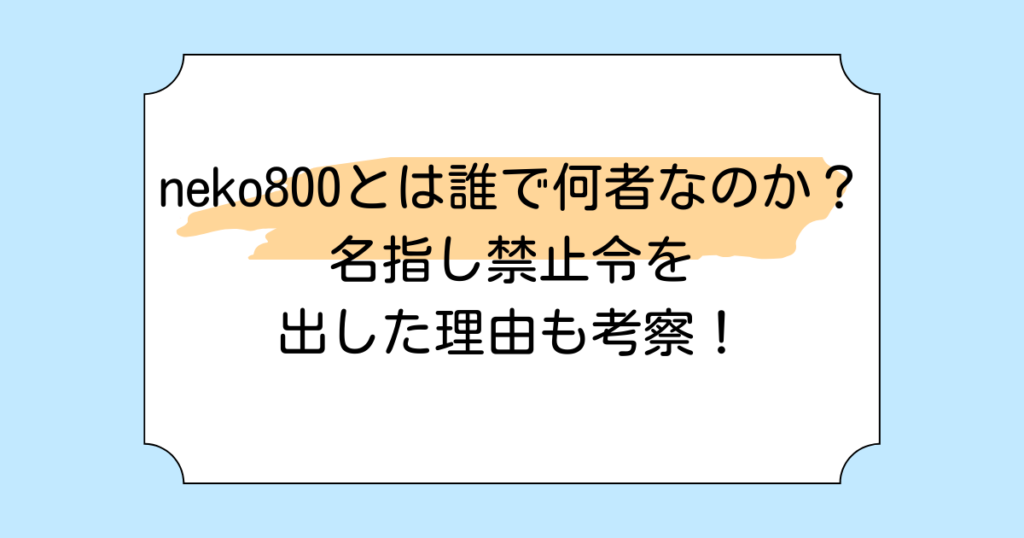 neko800とは誰で何者なのか？名指し禁止令を出した理由も考察！